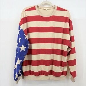 Easel Oversized S American Flag Crewneck Sweatshirt Womens Casual Top Red Cream